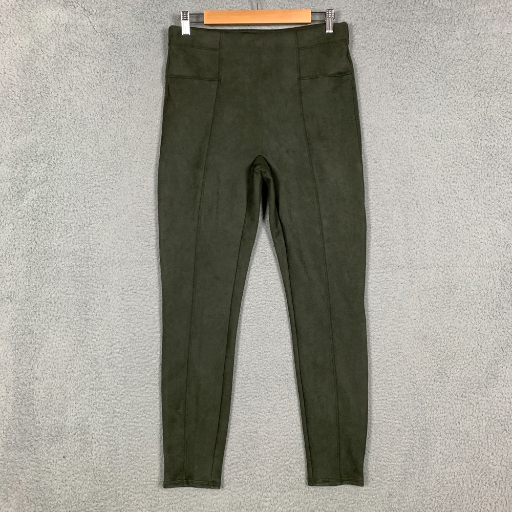 Spanx Faux Suede Leggings Women's Large L Olive Shaping High Rise Pull On Pants‎